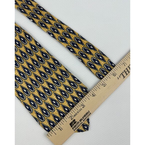 RBM Collection Mens Necktie Yellow and Blue Teardrop Design 100% Silk USA 4 in - Picture 6 of 7